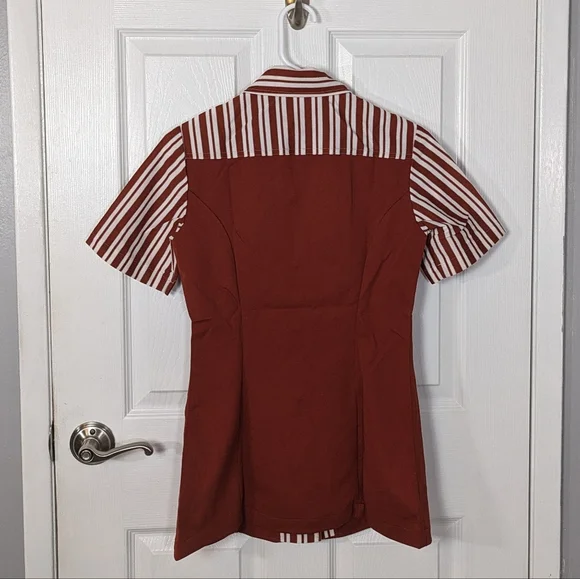Rare Vintage 70s McDonald's Deadstock Button Down Rust Uniform Top in Packaging - Picture 3 of 9